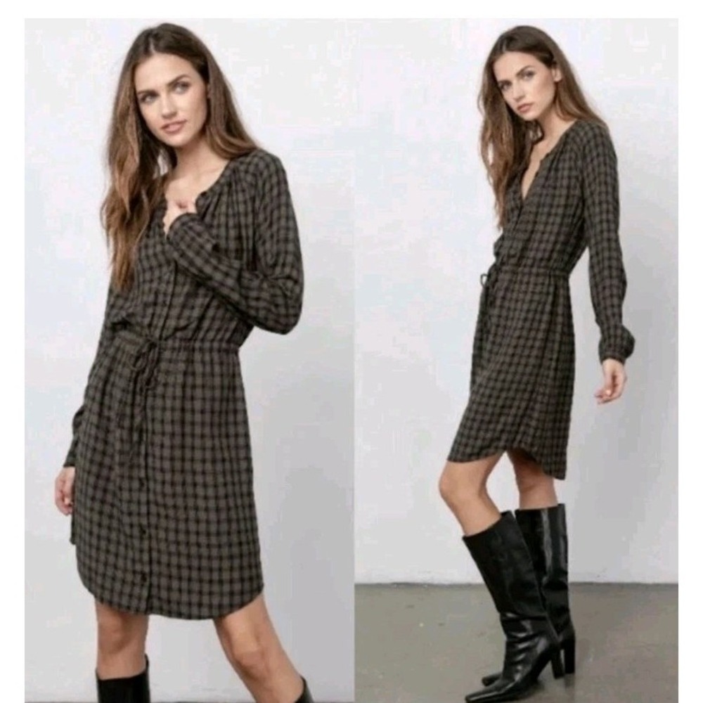 Rails Women's Bella Tie Waist Dress in Olive Iron Check Size S